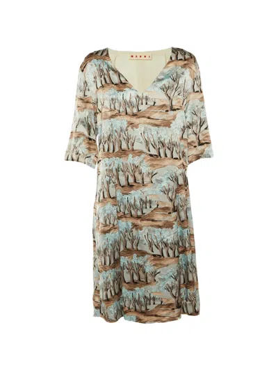 Pre-owned Marni Pleated Midi Dress In Brown