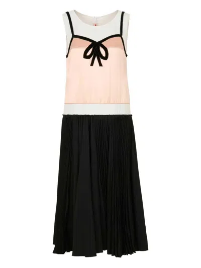 Marni Pleated Midi Dress With Bow In Black
