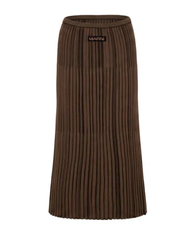 Marni Pleated Midi Skirt In Brown