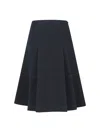 Marni Pleated Midi Skirt With Logo Patch – Black In Blue