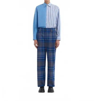 Marni Pleated Plaid Trousers In Mazarine Blue