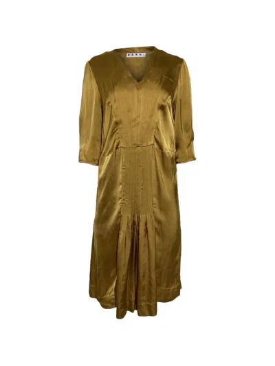 Pre-owned Marni Pleated Quarter-sleeve Dress In Gold