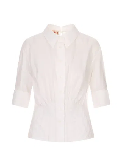 Marni Pleated Short-sleeve Shirt In White