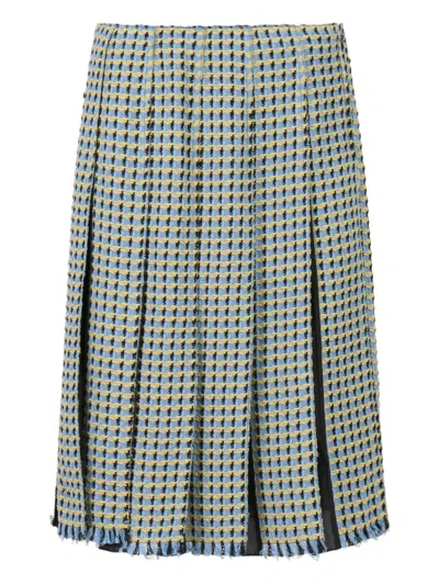 Marni Blue Cotton Tweed-effect Pleated Skirt In Multi