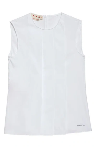 Marni Pleated Sleeveless Cotton Poplin Top In Lily/white