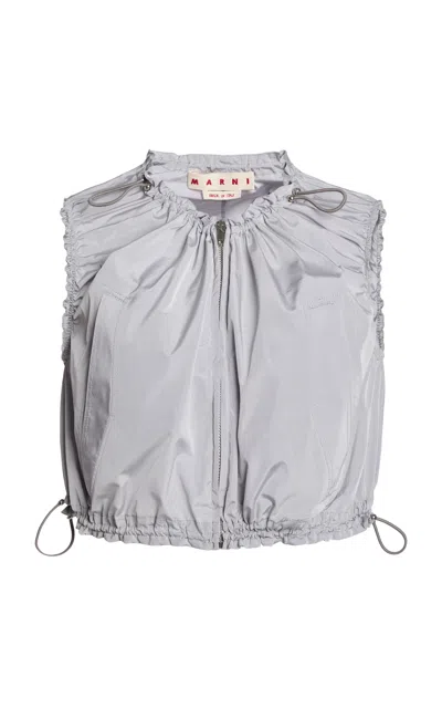 Marni Pleated Zip-down Woven Top In Gray
