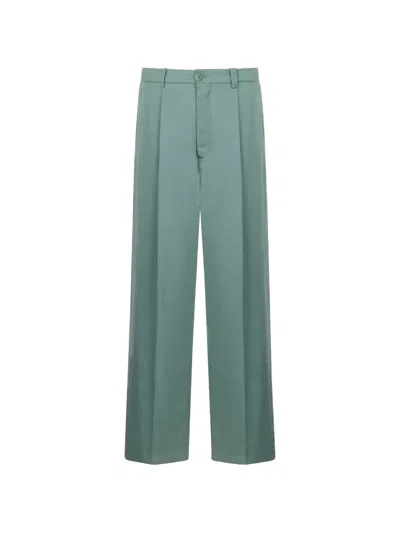 Marni Green Satin Wide-leg Trousers In Blue
