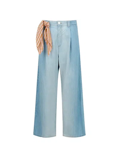 Marni Chambray Jeans Wide Leg Scarf Detail In Blue