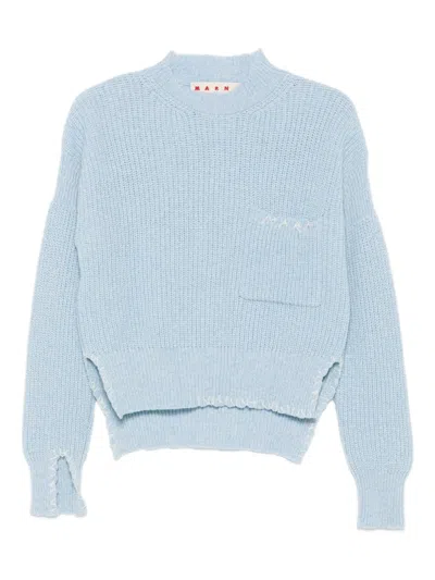 Marni Pocket-detail Ribbed Wool Sweater In Blue