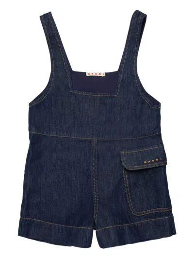 Marni Denim Short Overalls Kids In Blue