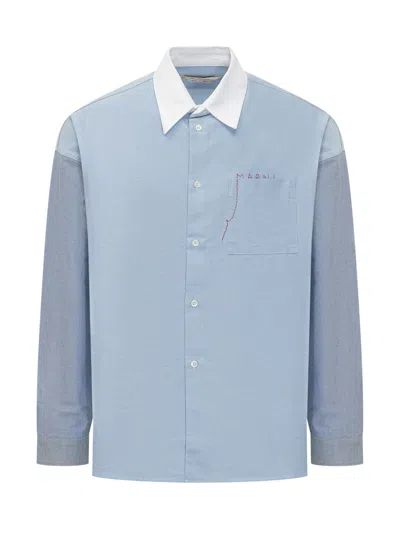 Marni Pocketed Cotton Shirt In Blue