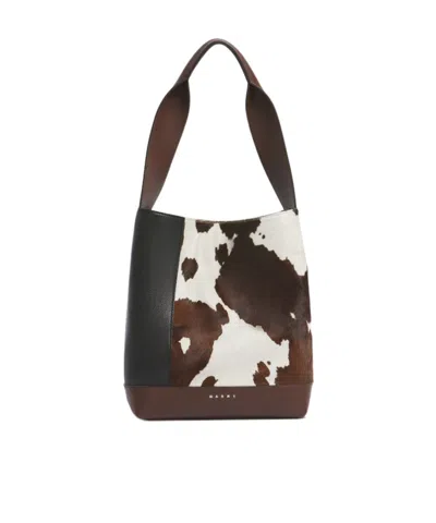 Marni Pod 2.0 Cow-print Shoulder Bag In Brown