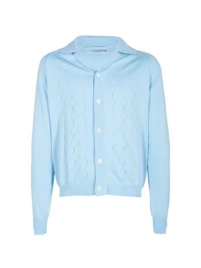 Marni Pointelle-knit Button-up Sweater In Blue