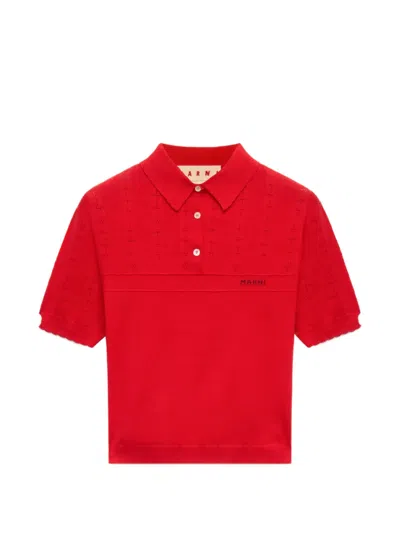 Marni Red Wool-silk Polo Shirt With Pointelle Detailing
