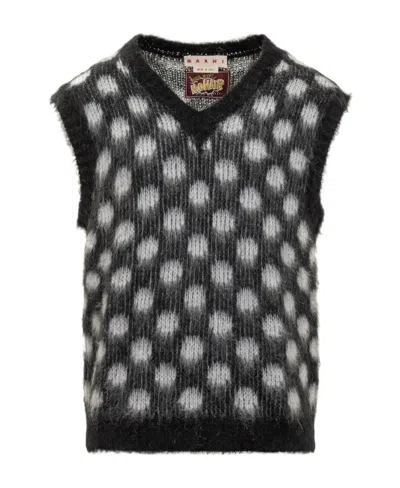 Marni Polka-dot Brushed-knit Vest In Black
