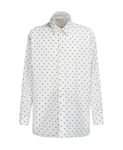 MARNI WHITE POPLIN LONG-SLEEVED SHIRT WITH POLKA DOTS