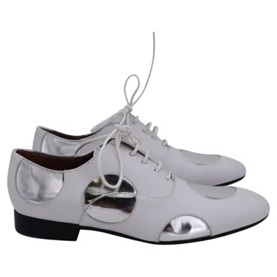 Pre-owned Marni Polka Dot Lace Up Oxfords In White And Silver Leather