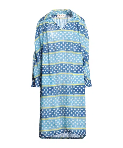 Marni Polka Dot Long-sleeve Dress In Blue