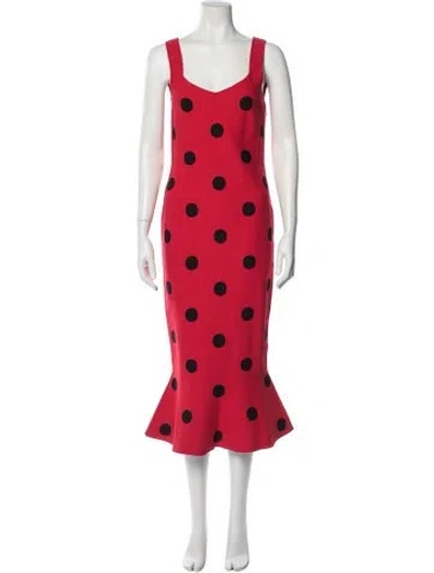 Pre-owned Marni Polka Dot Print Midi Length Dress In Red