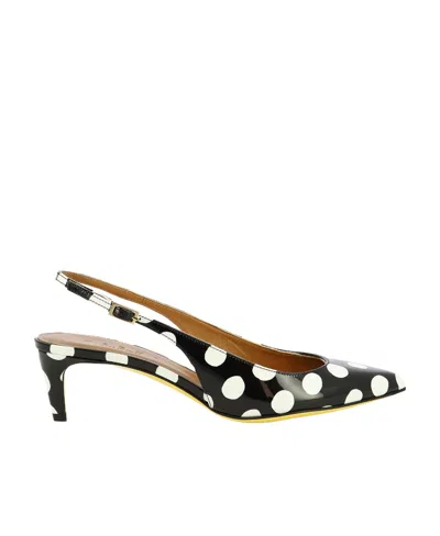 Marni Polka Dot Printed Slingback Pumps In Black