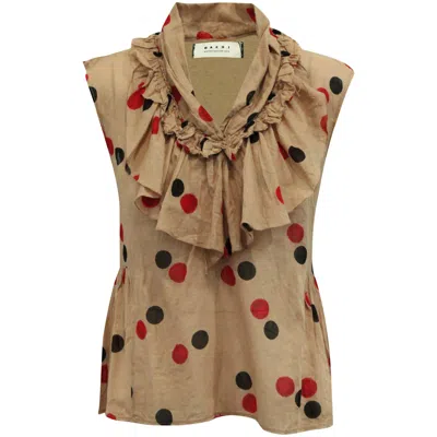 Marni Polka Dot Ruffled Blouse In Beige Cotton