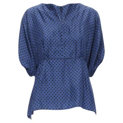 Marni Polka Dot Silk Bubble Sleeve Peplum Blouse Top In Blue