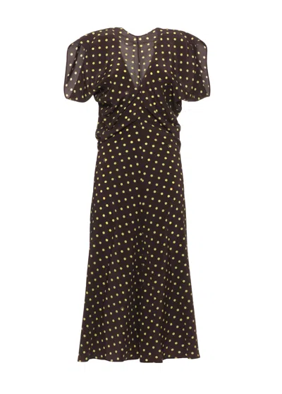 Marni Polka Dot Silk Midi Dress With Lace-up Detail In Black