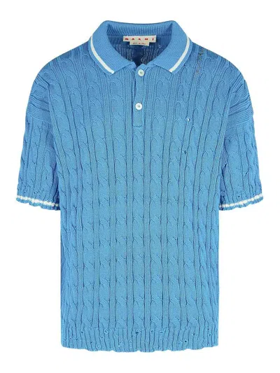 Marni Short Sleeve Polo Shirt In Blue
