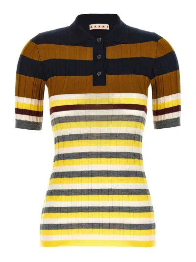 Marni Ribbed Texture Wool Polo Shirt In Multi