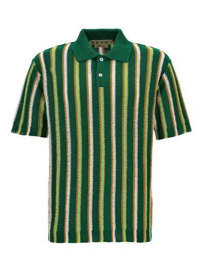 Marni Striped Polo Shirt In Green