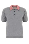 Marni Wool Polo Shirt With Velvet Collar Clothing In Gray