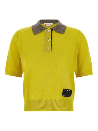 Marni Cashmere Bicolor Polo Shirt In Yellow