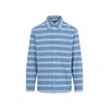 Marni Light Blue Cotton Turtleneck Polo With Horizontal Stripes In Blue