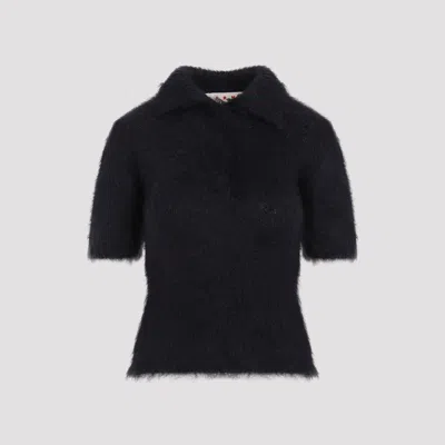 Marni Collared Neck Fuzzy Texture Short Sleeves In Black