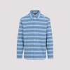 Marni Light Blue Cotton Turtleneck Polo With Horizontal Stripes