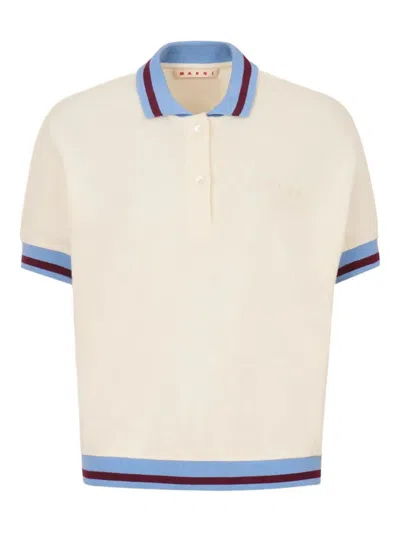 Marni Cropped Polo Shirt With Contrasting Ribbed Trims In Multi