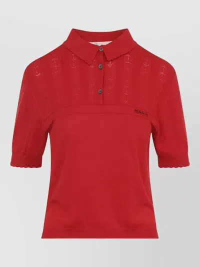 Marni Polo Knit Top Pointelle Wool In Red