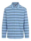 Marni Light Blue Cotton Turtleneck Polo With Horizontal Stripes In Blue