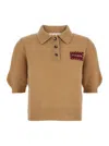 Marni Beige Polo Sweater With Classic Collar And Logo Patch On The Front In Brown
