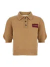 Marni Beige Polo Sweater With Classic Collar And Logo Patch On The Front In Brown