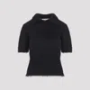 Marni Collared Neck Fuzzy Texture Short Sleeves In Midnight