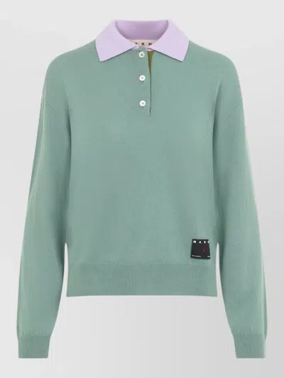 Marni Polo Neck Sweater Long Sleeve Contrast Collar In Green