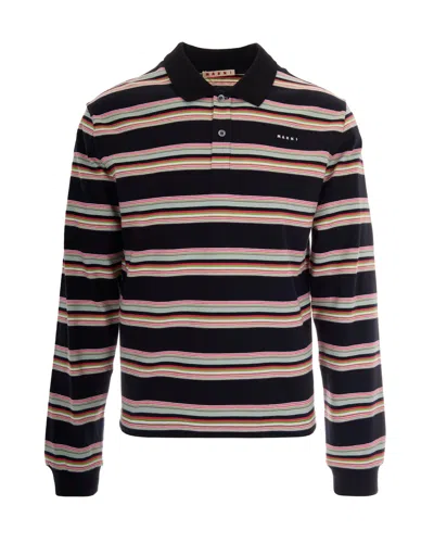 Marni Pale Mint Striped Long-sleeve Polo Shirt In Multi
