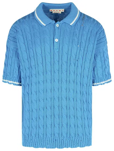 Marni Short Sleeve Polo Shirt In Blue