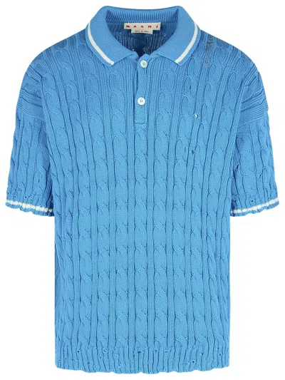 Marni Short Sleeve Polo Shirt In Blue