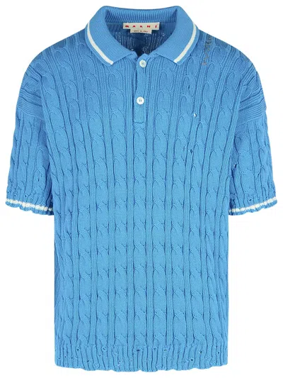 Marni Short Sleeve Polo Shirt In Blue