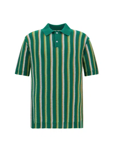 Marni Striped Crocheted Polo Shirt In Green