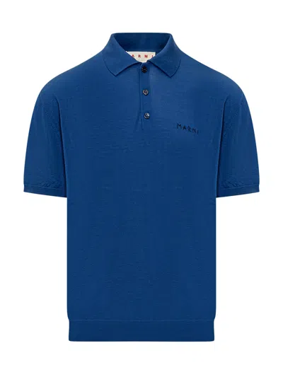 Marni Short Sleeve Polo Shirt In Blue