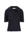 Marni Fuzzy Short Sleeve Sweater In Blue