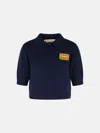 Marni Polo Sweater In Dark Blue Cashmere With '' Application